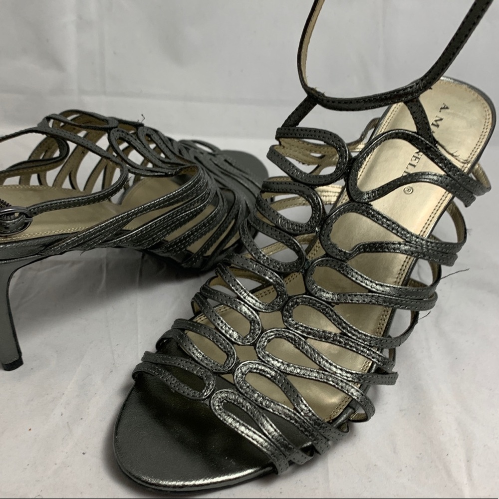 NOS 11 A. Marinelli Pewter leather strappy sandals